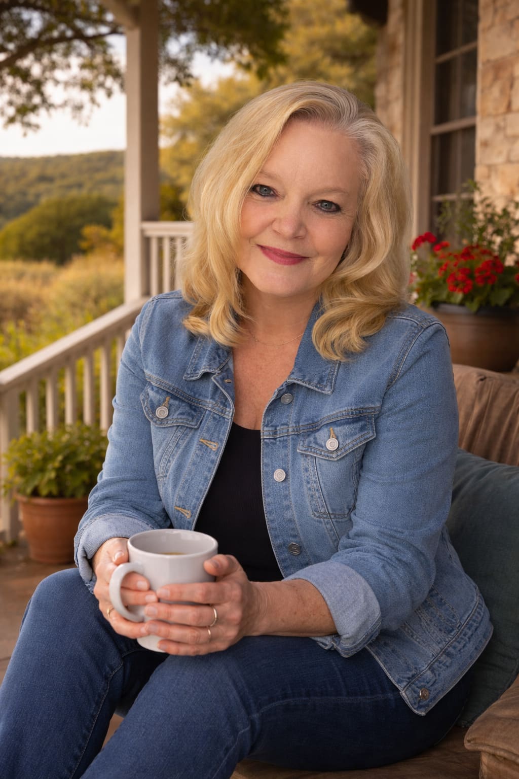 Lisa on the front porch of the Hill Country